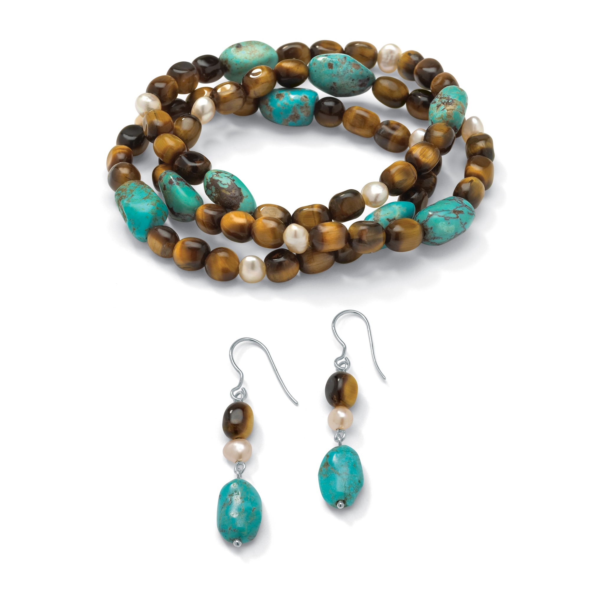 Set of Three Gemstone Bracelets with FREE Pair of Pierced Earrings