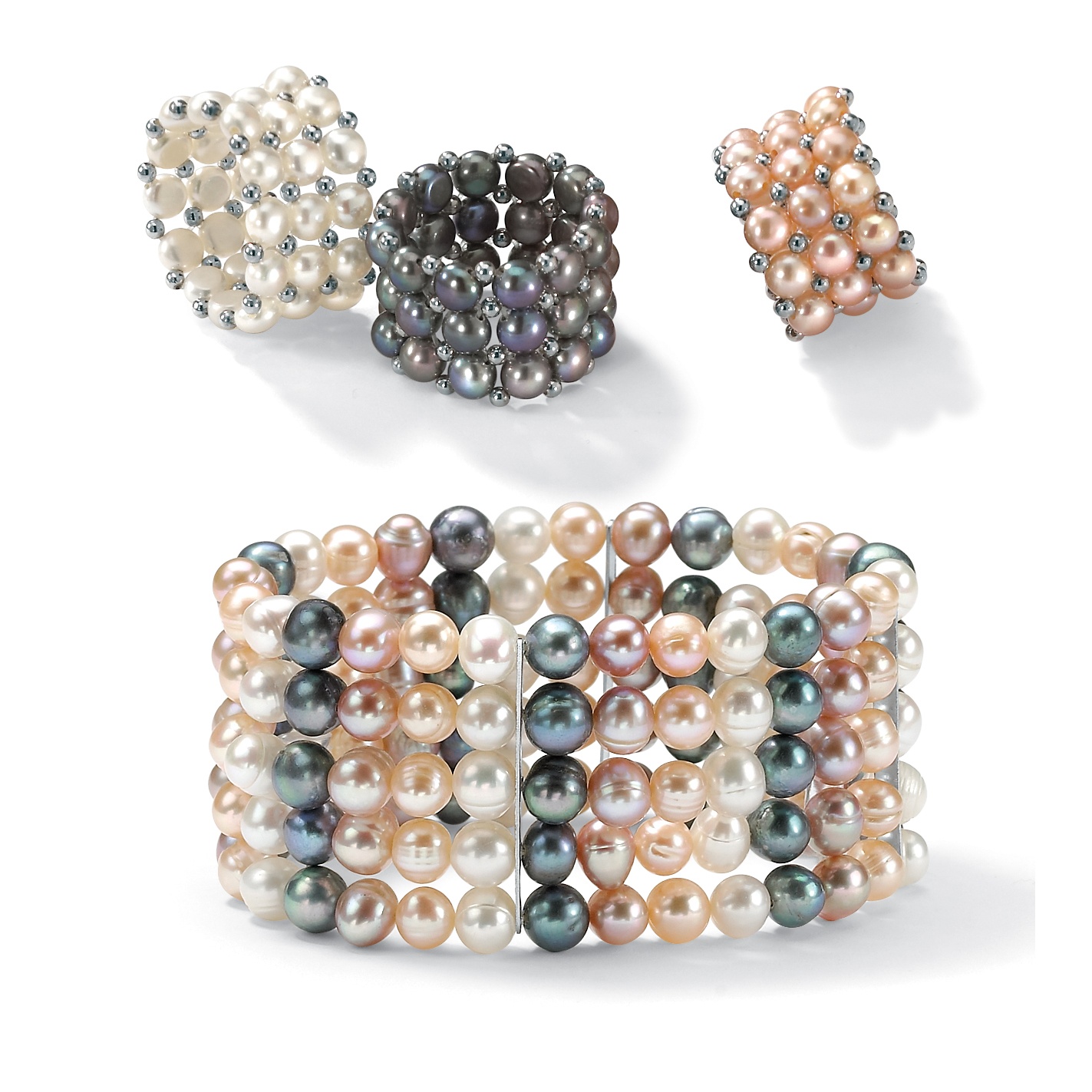 Set of Three Cultured Freshwater Pearl Bands with FREE Bracelet