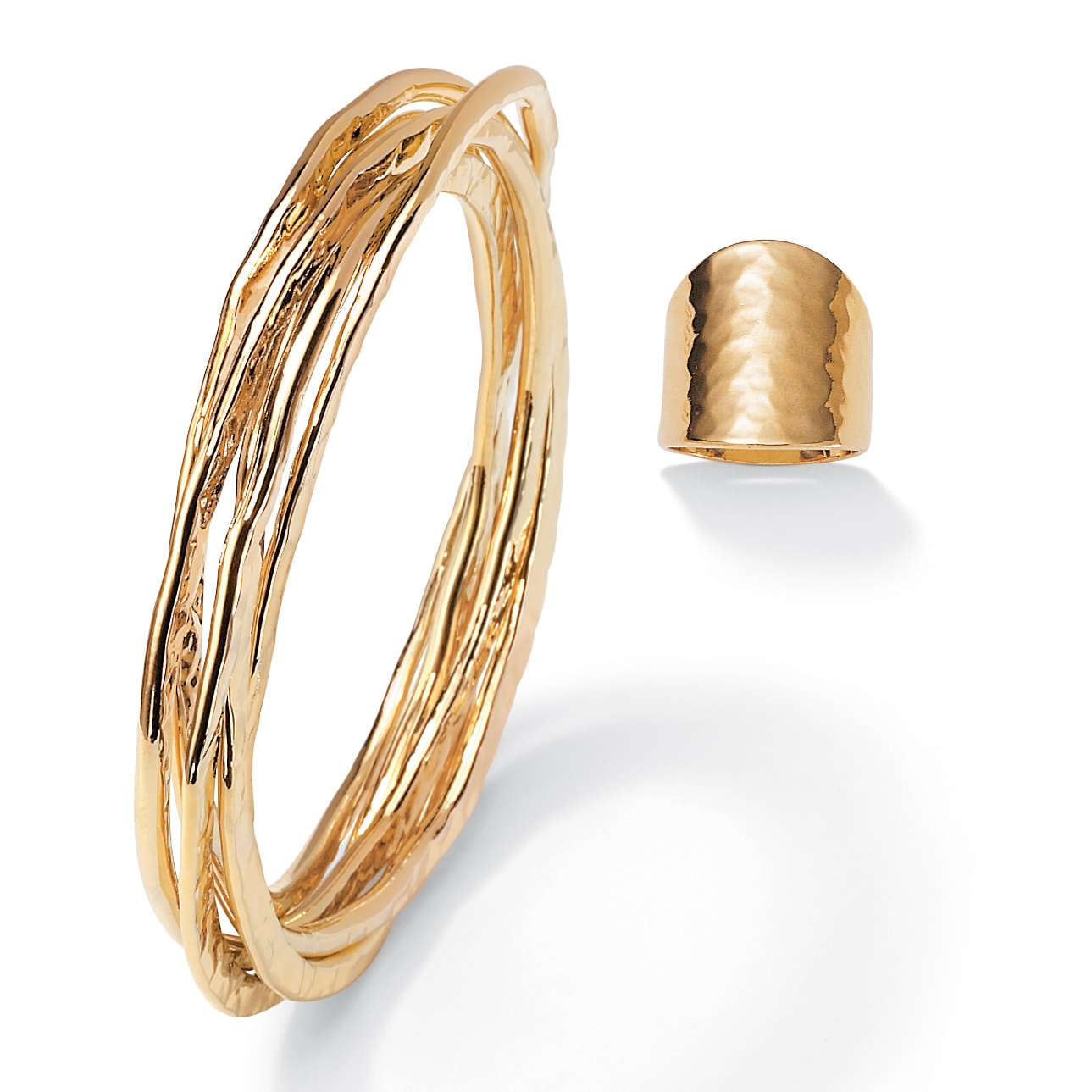 18k Gold over Sterling Silver Hammered-Style Ring with FREE Hammered-Style ...