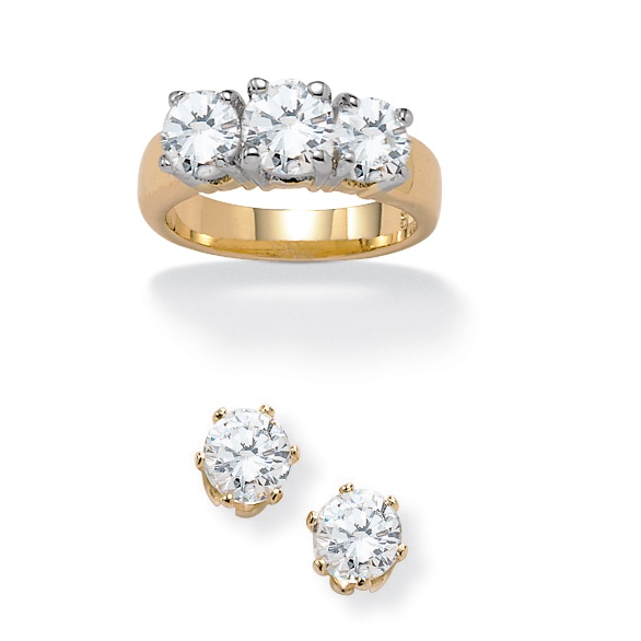 DiamonUltra&trade; Cubic Zirconia Ring with FREE Pierced Earrings