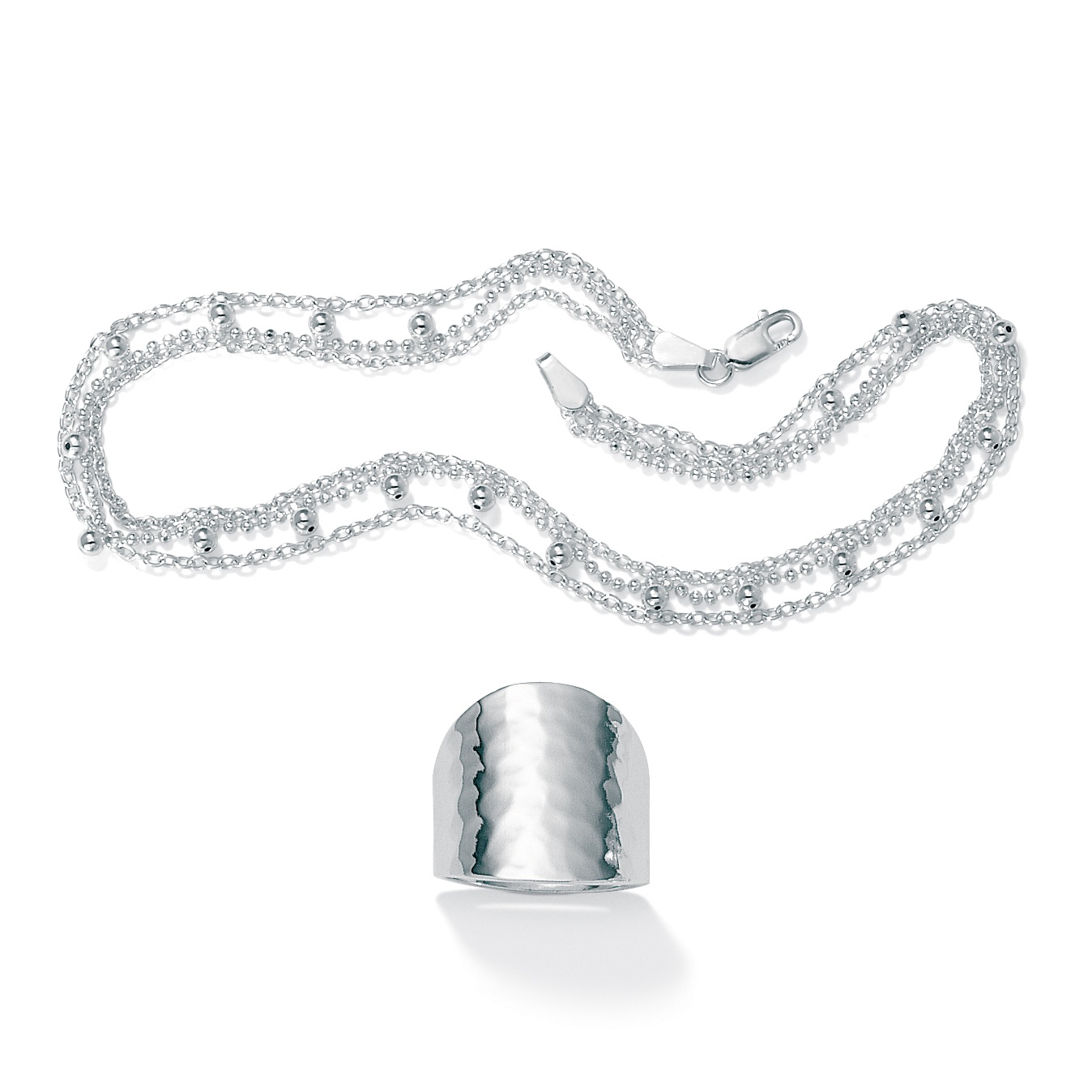 Sterling Silver Hammered-Style Ring with FREE Ankle Bracelet Set