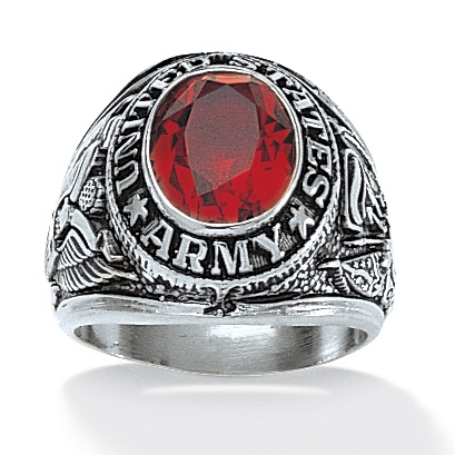 Slvertone Simulated Ruby Army Ring