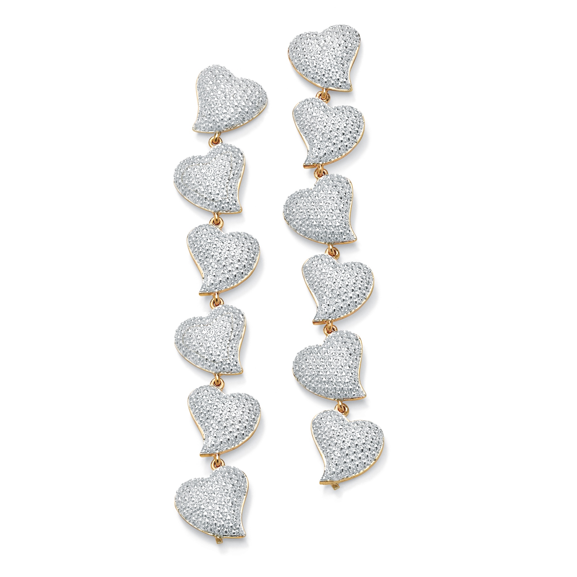 18k Gold over Sterling Silver Diamond Pav&eacute; Heart Pierced Earrings