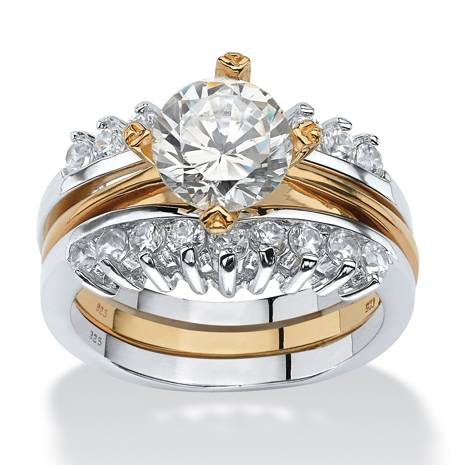 Tutone Sterling Silver DiamonUltra&trade; Cubic Zirconia Wedding Ring Set
