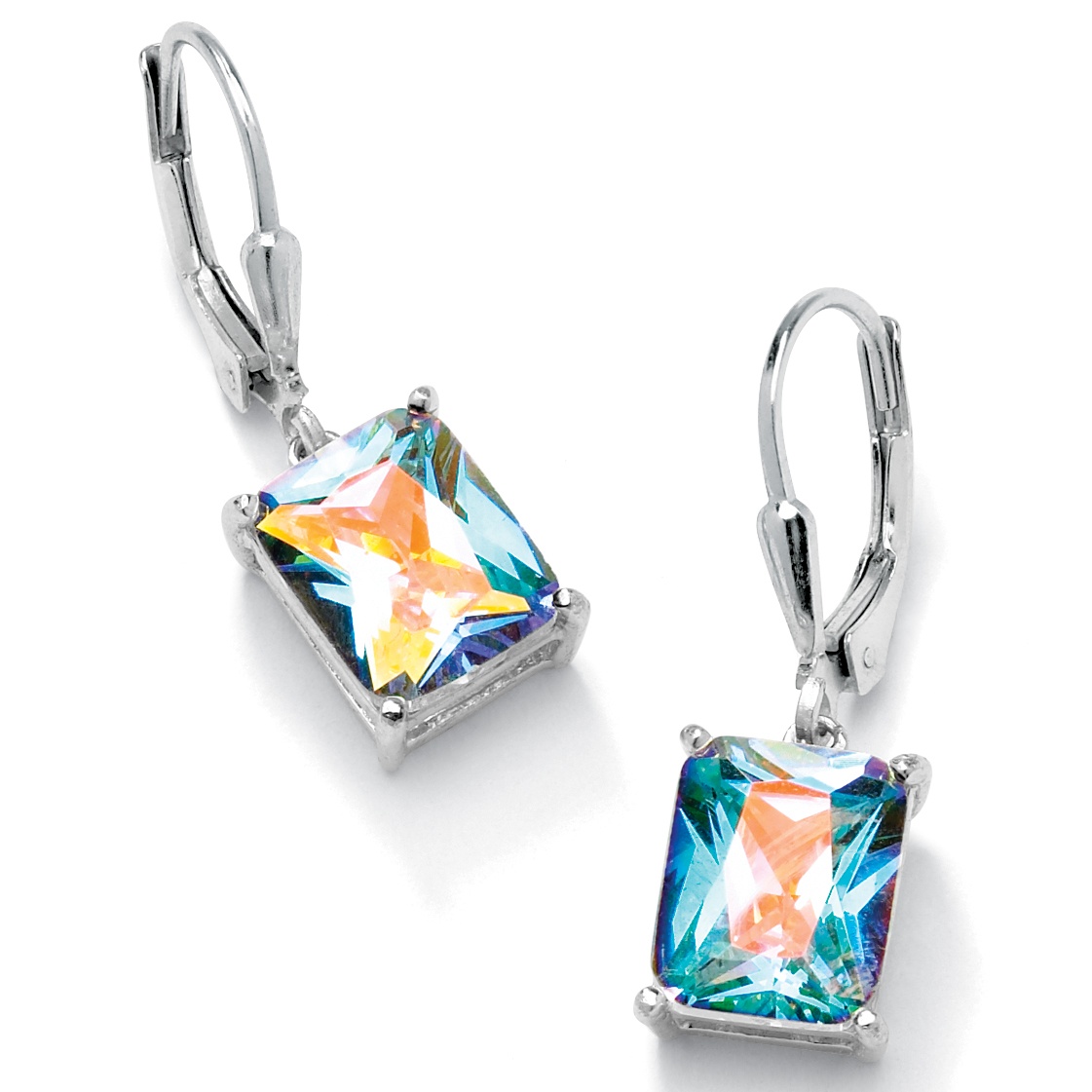 Sterling Silver Aurora Borealis DiamonUltra&trade; Cubic Zirconia Pierced ...