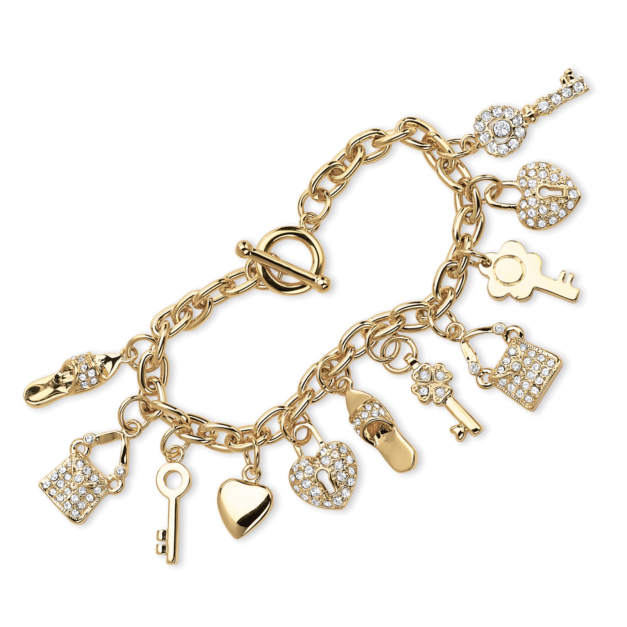14k Gold-Plated Crystal Charm Bracelet