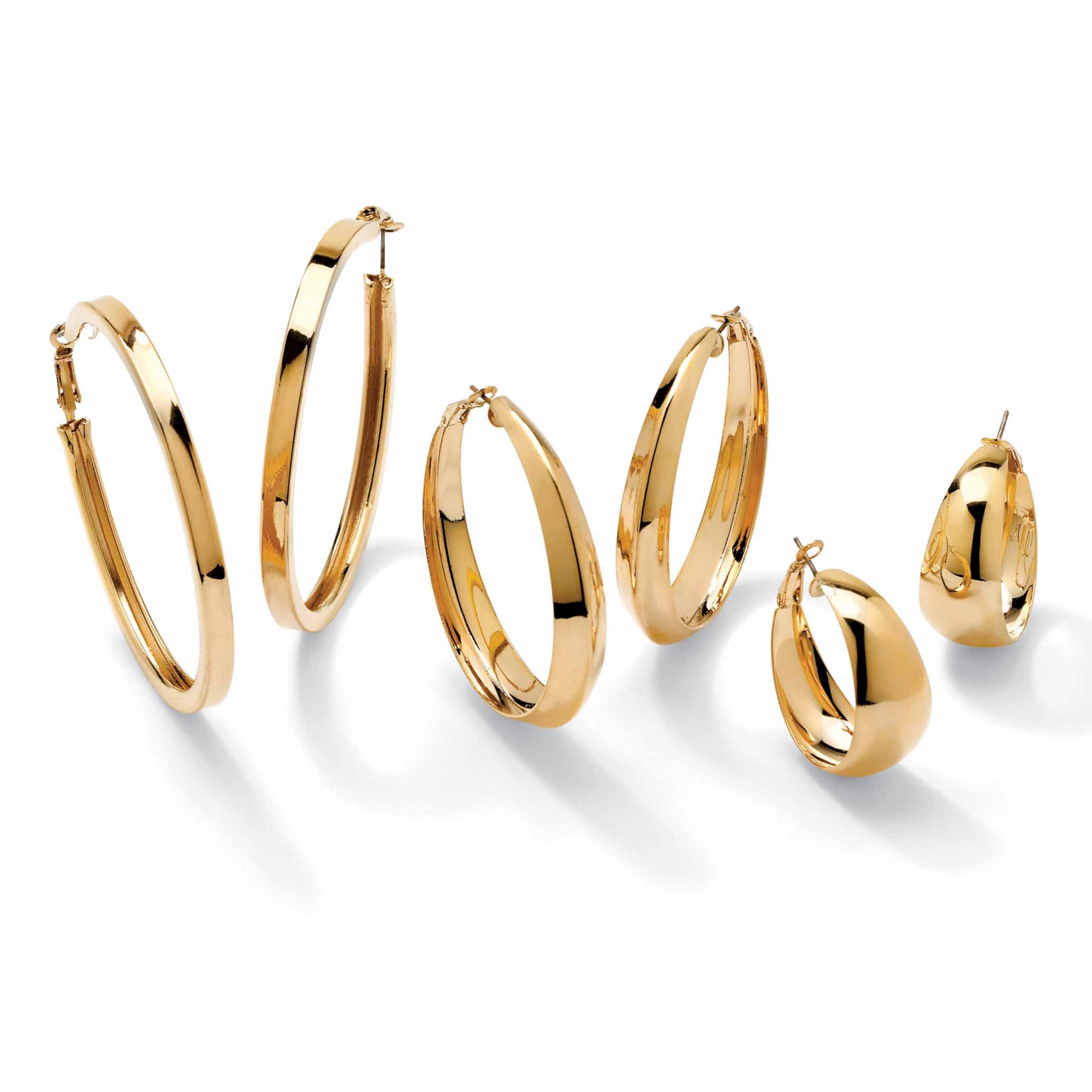 14k Gold-Plated Set of Three Pairs of Hoop Pierced Earrings