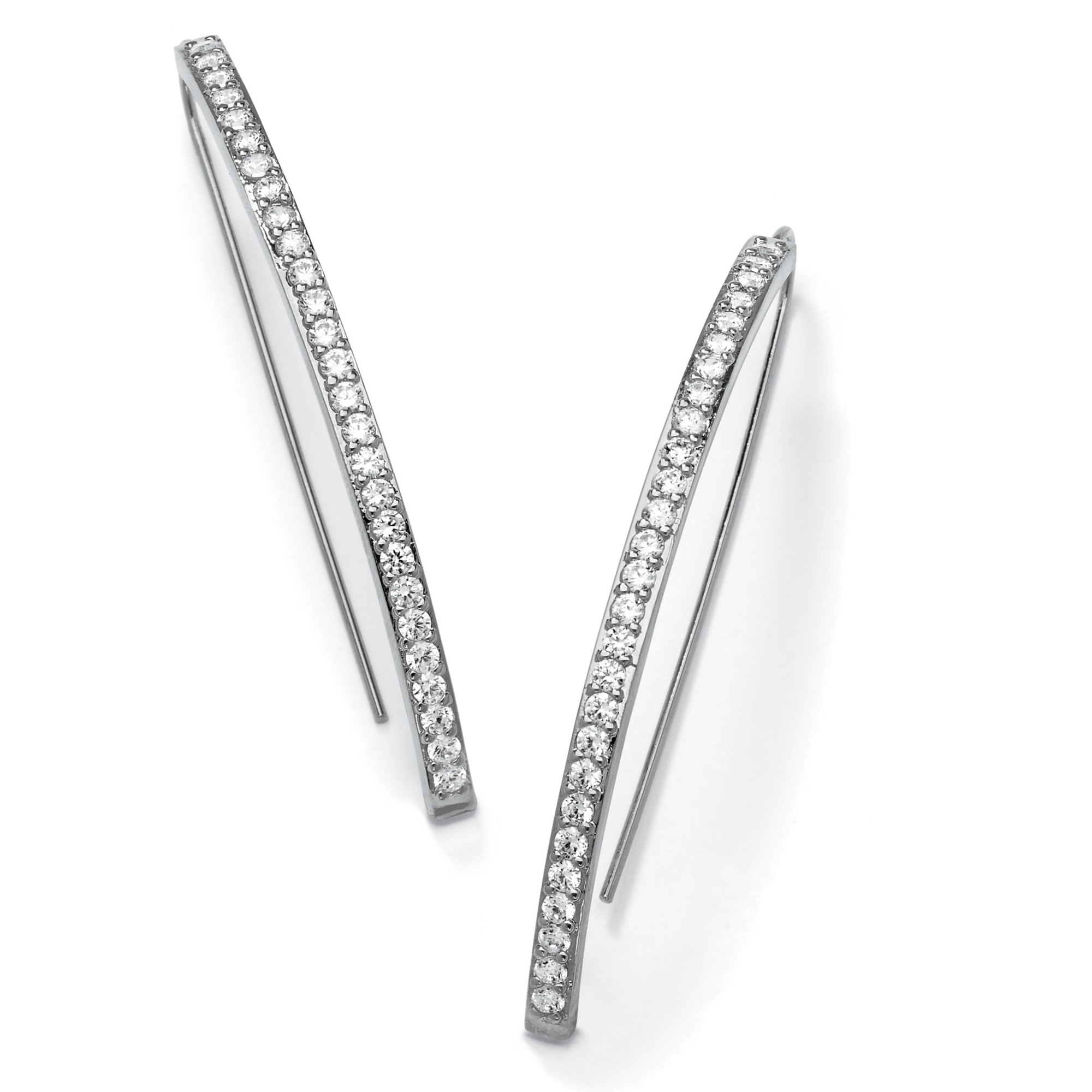 Silver Tone DiamonUltra&trade; Cubic Zirconia Linear Wire Pierced Earrings
