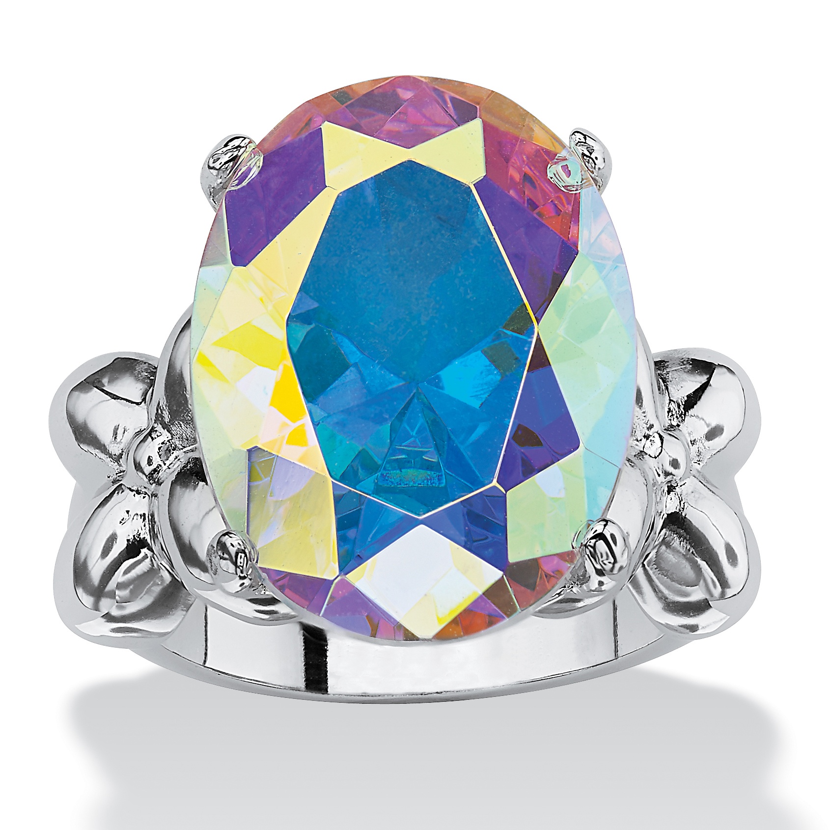 Silver Tone Aurora Borealis DiamonUltra&trade; Cubic Zirconia Ring