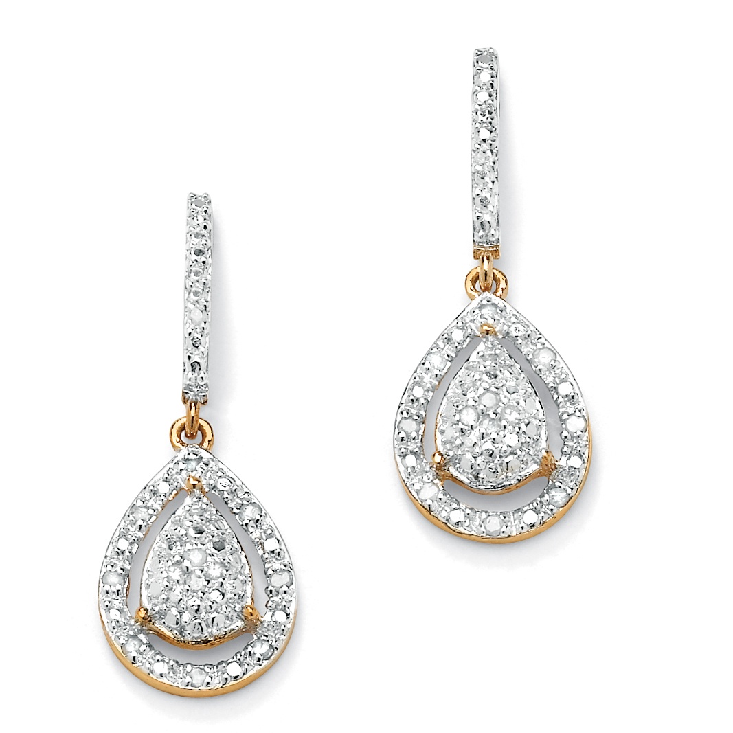 18k Gold over Sterling Silver Diamond Pear-Shaped Pierced Earrings