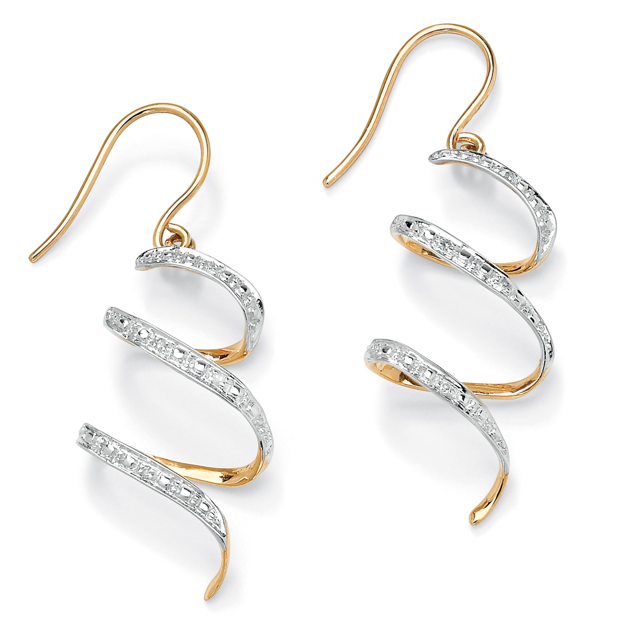 Tutone 10k Gold Diamond Accent 1" Ribbon Drop Pierced Earrings