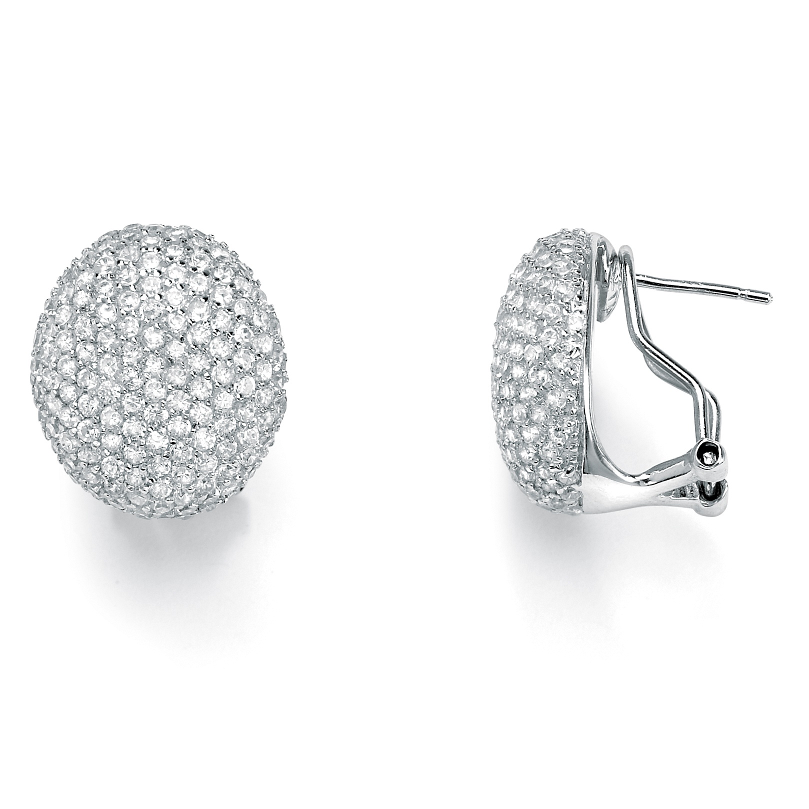 Sterling Silver DiamonUltra&trade; Cubic Zirconia Pav&eacute; Dome Pierced ...