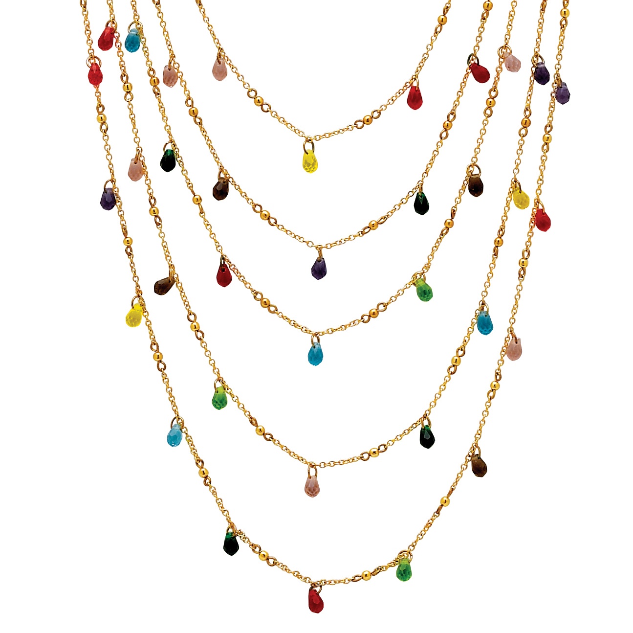 Gold Tone Multi-Colored Faceted Bead Necklace