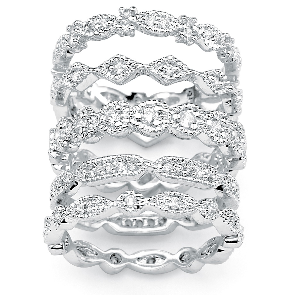 Silver Tone Set of Five DiamonUltra&trade; Cubic Zirconia Stackable Eternity ...