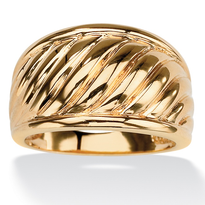 18k Gold Over Sterling Silver Ribbed Dome Ring
