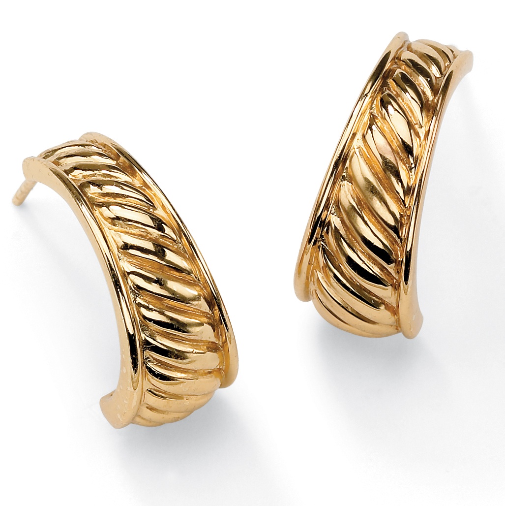 18k Gold Over Sterling Silver Ribbed Dome Semi-Hoop Pierced Earrings MSRP: 