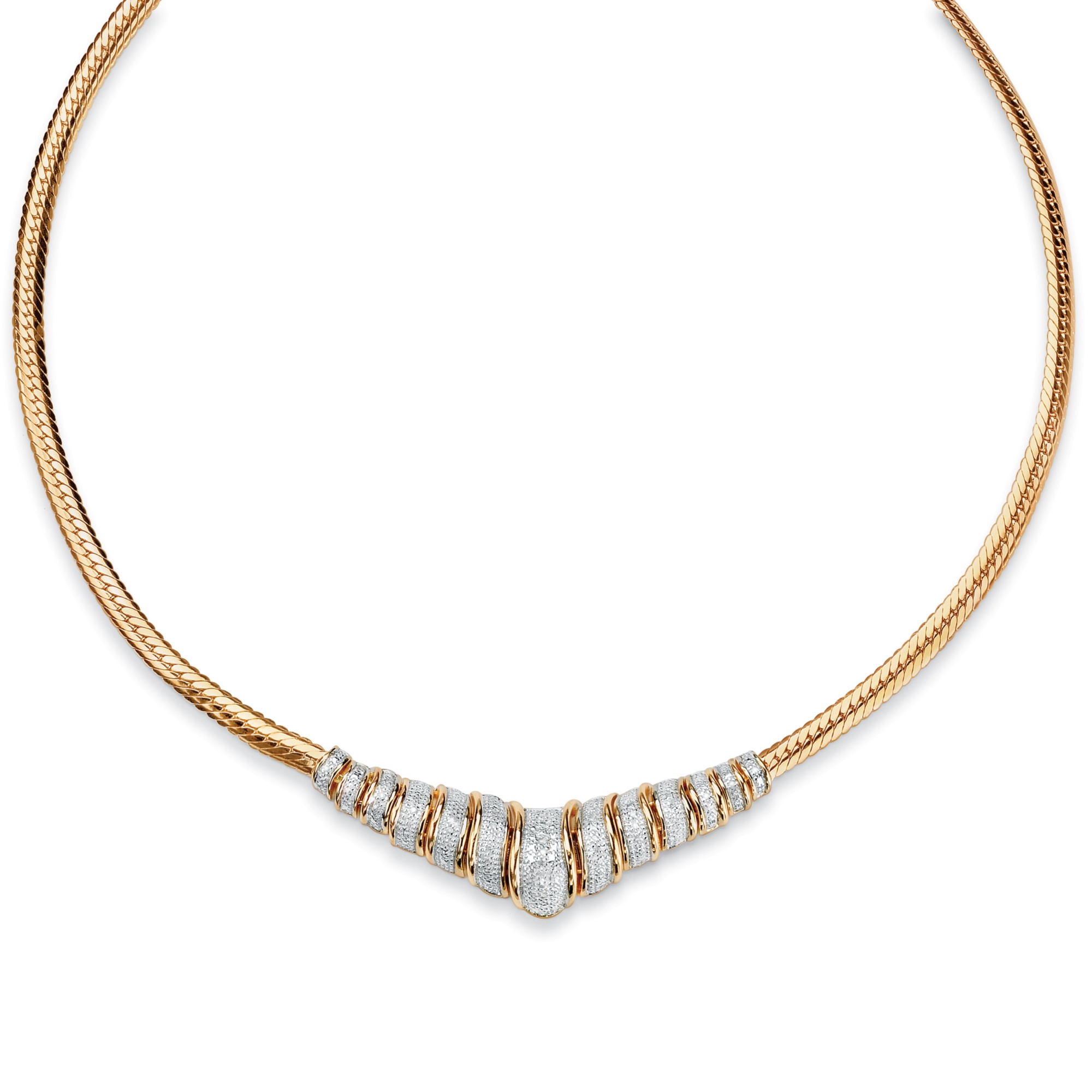 18k Gold over Sterling Silver Diamond Chevron Necklace 20"