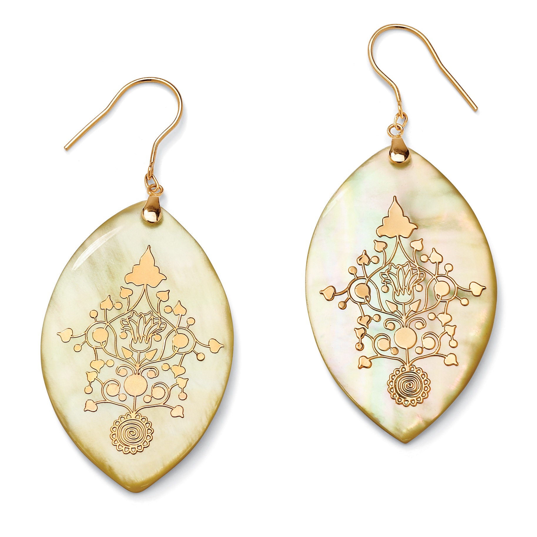14k Gold Yellow Mother-of-Pearl Pierced Earrings