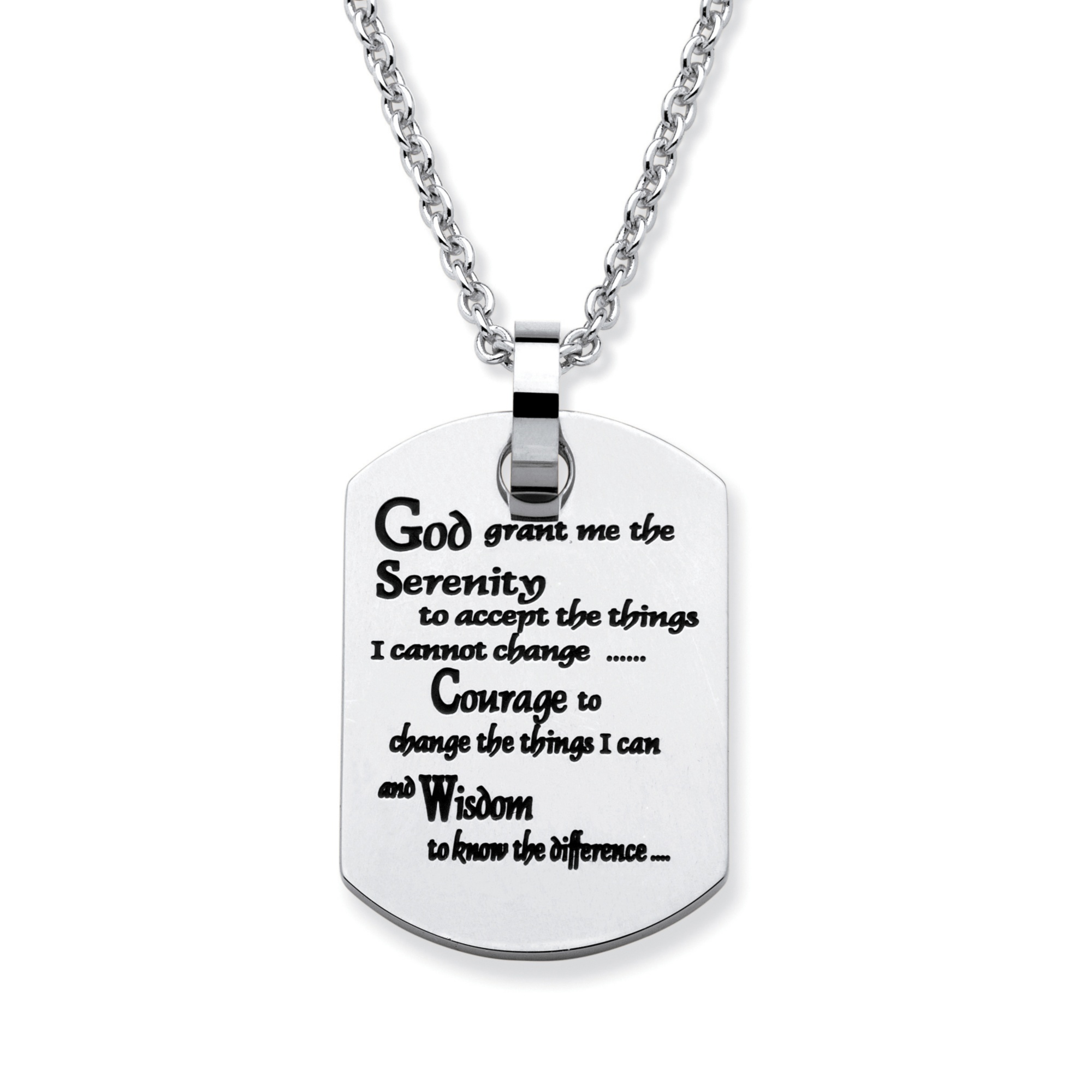 Stainless Steel "Serenity Prayer" Dog Tag Pendant 18" Chain