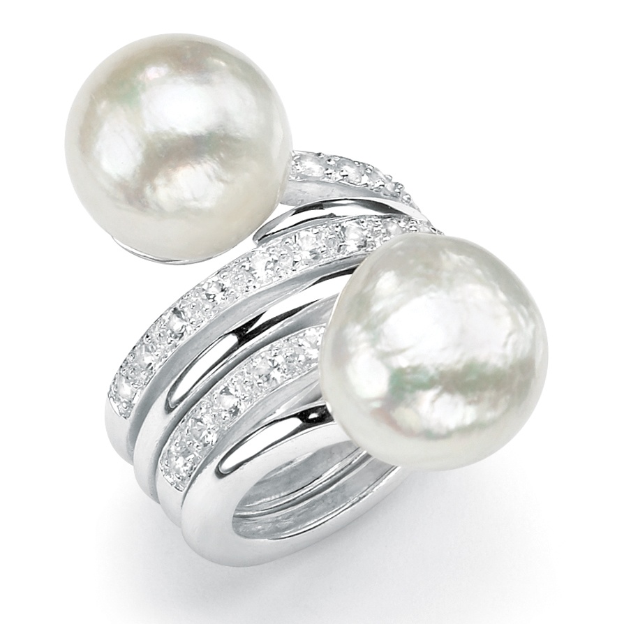 Sterling Silver Cultured Freshwater Pearl and White Topaz Ring Set