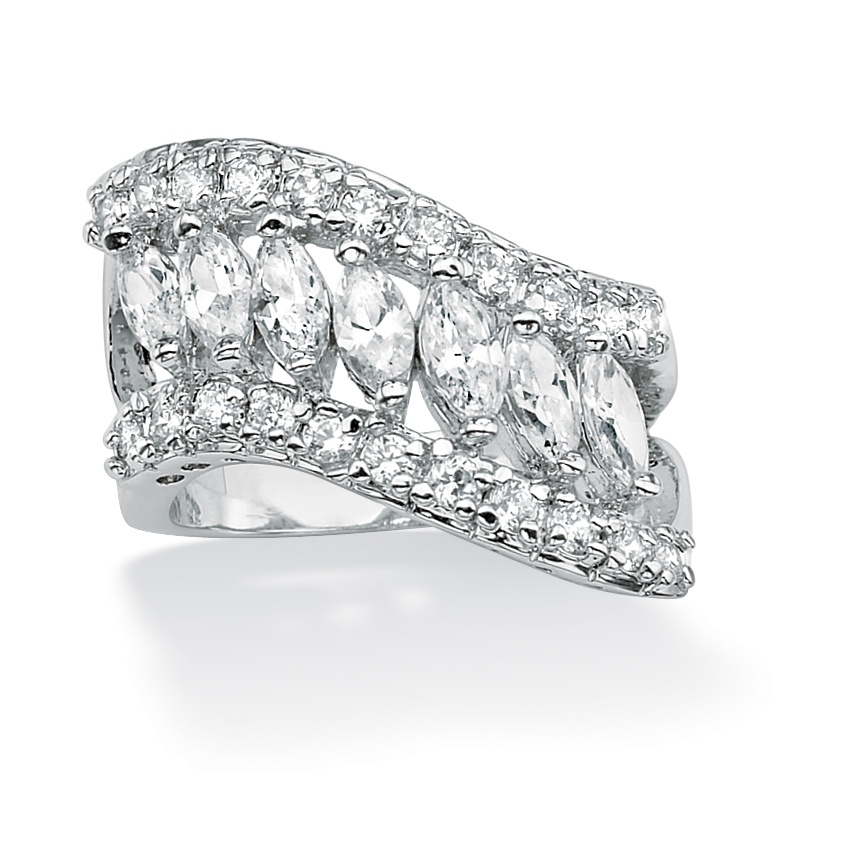 Platinum over Sterling Silver Marquise-Cut and Round DiamonUltra&trade; Cubic...