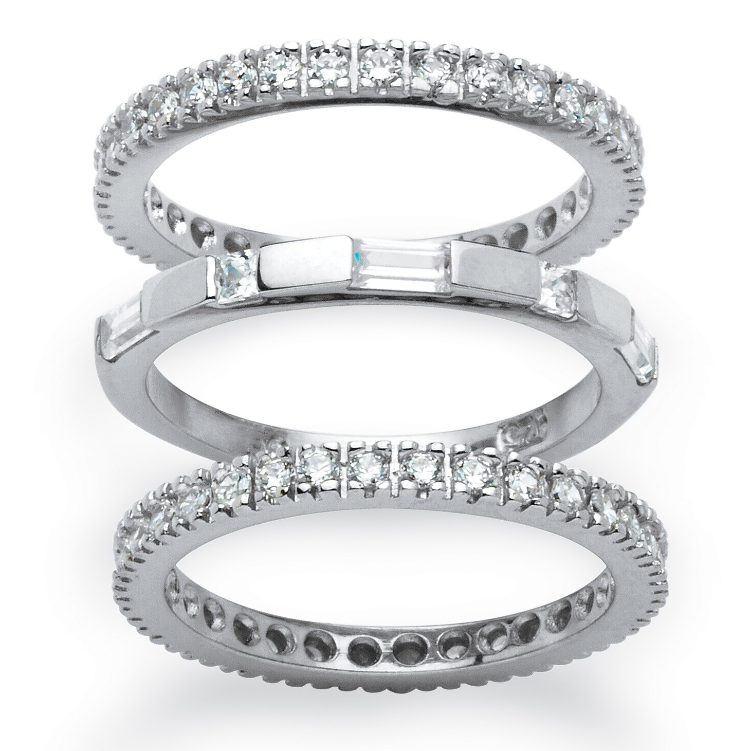 Platinum over Sterling Silver Set of Three DiamonUltra&trade; Cubic Zirconia ...
