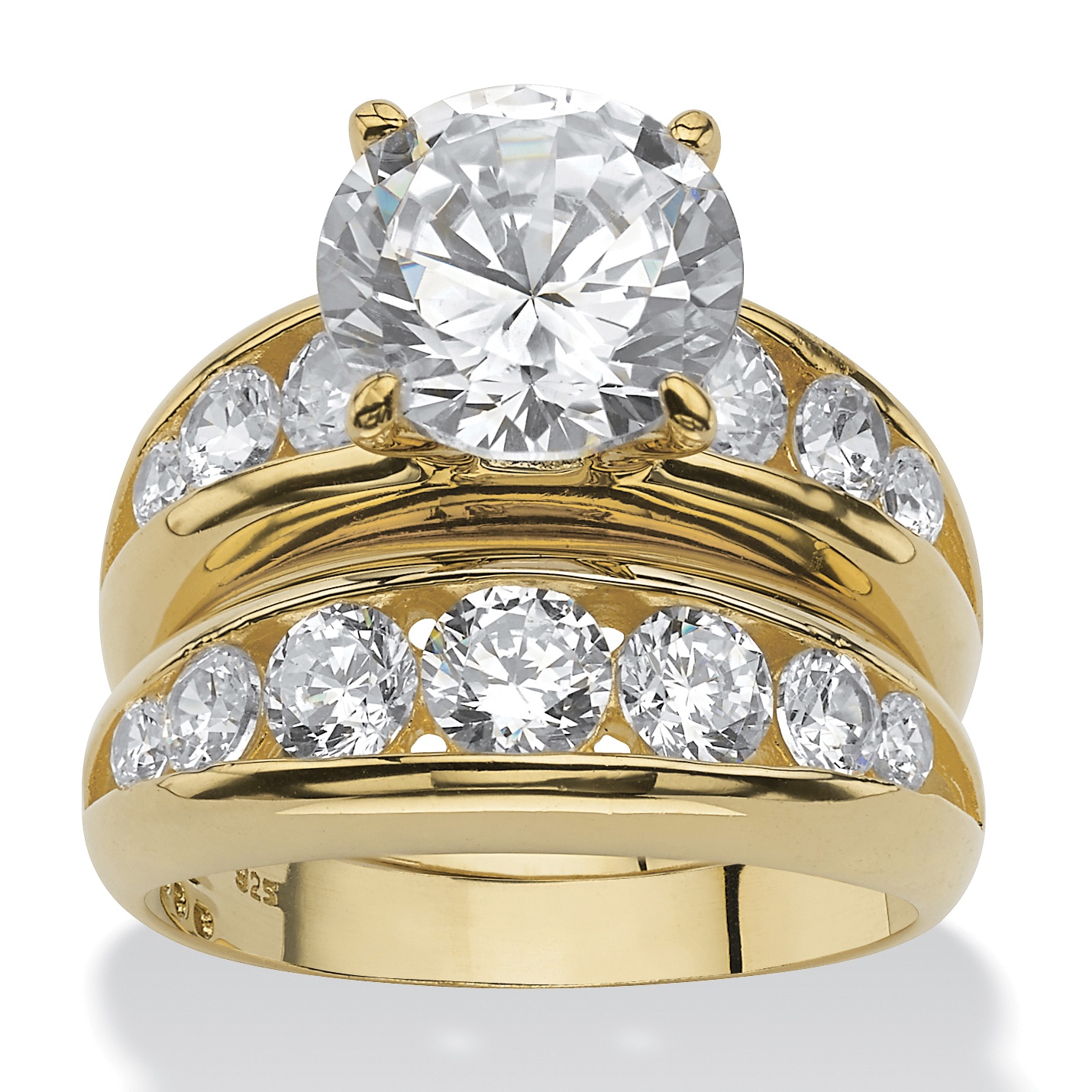 6.09 TCW Cubic Zirconia 18k Gold over Sterling Silver Bridal Engagement Wedding Band Set