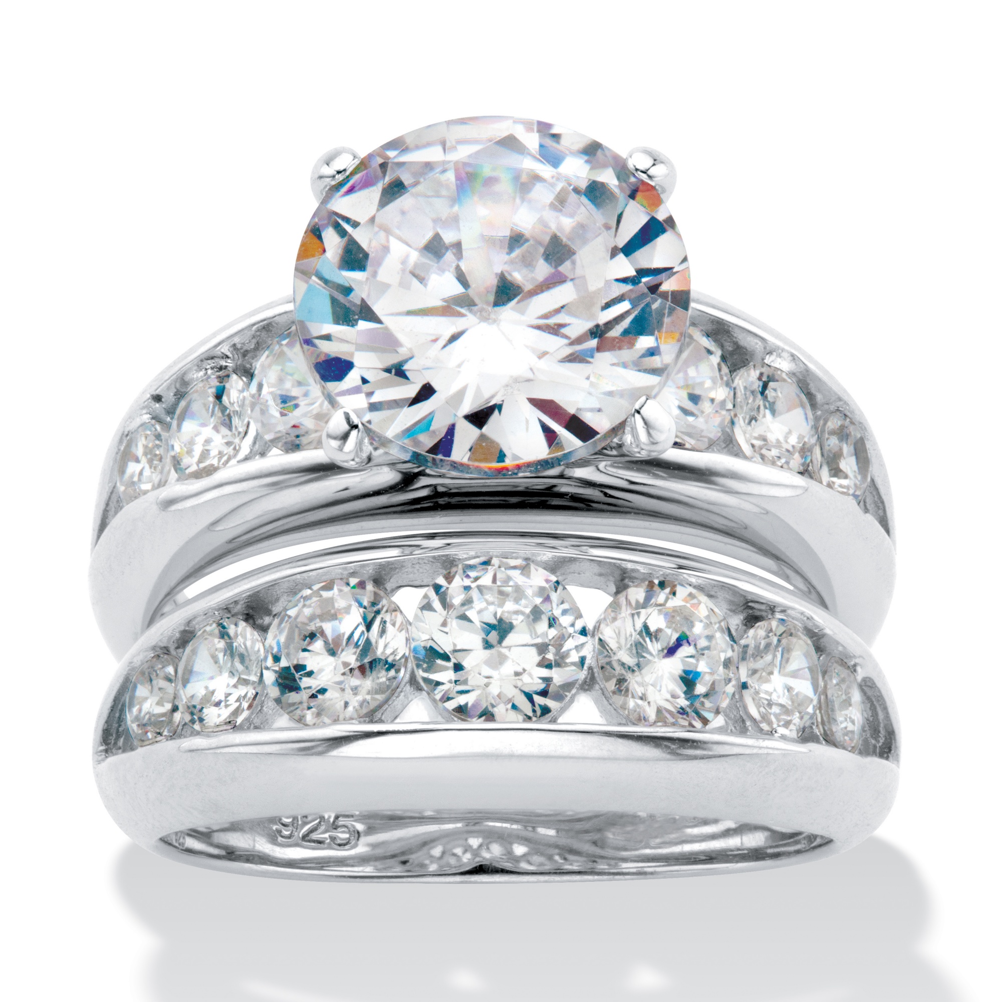 6.09 TCW Round Cubic Zirconia Sterling Silver Bridal Engagement Ring Wedding Band Set