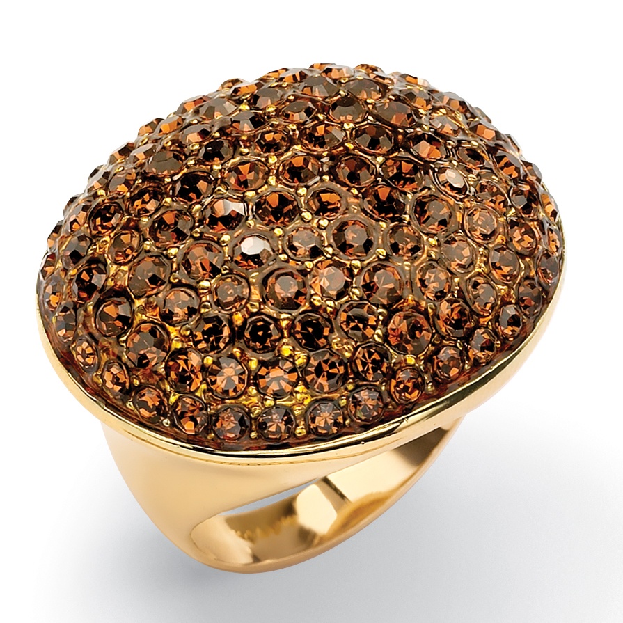 14k Gold-Plated Brown Crystal Pav&eacute; Ring