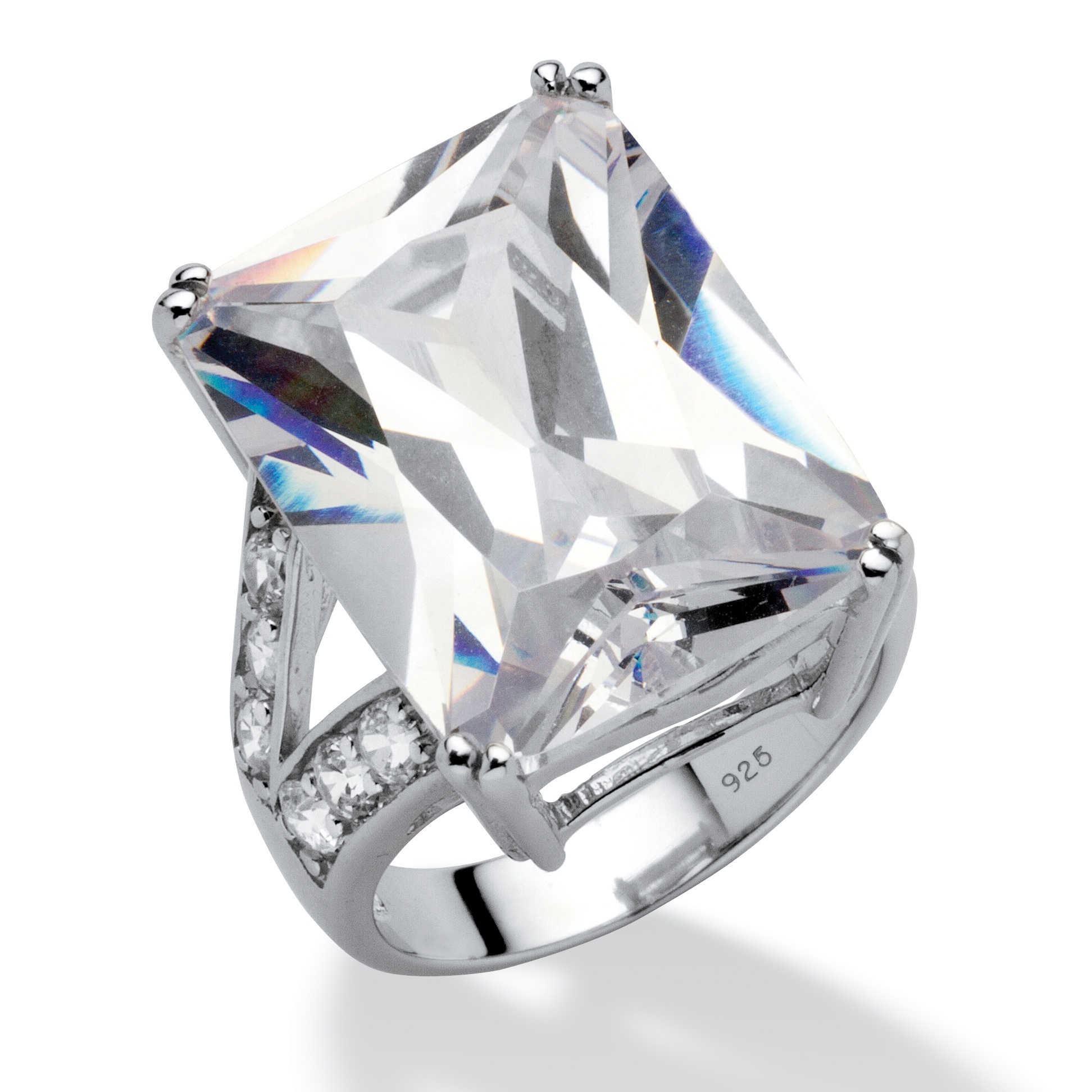 Platinum over Sterling Silver Emerald-Cut and Round DiamonUltra&trade; Cubic ...