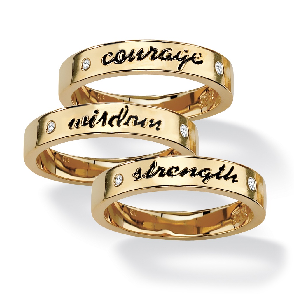 14k Gold-Plated Set of Three Inspirational Crystal Rings