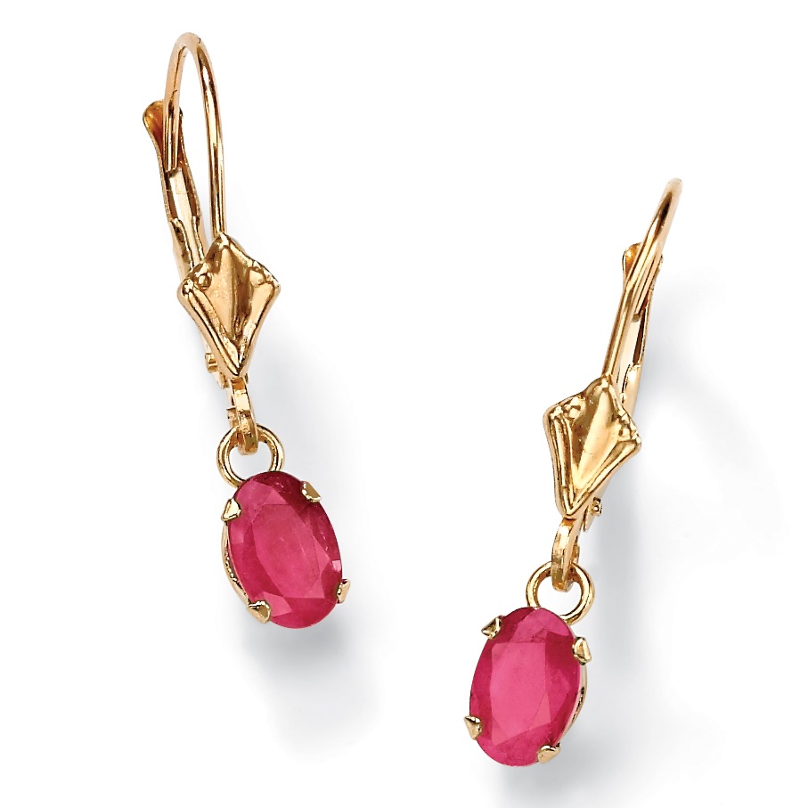 10k Gold Ruby Drop Pierced Earrings