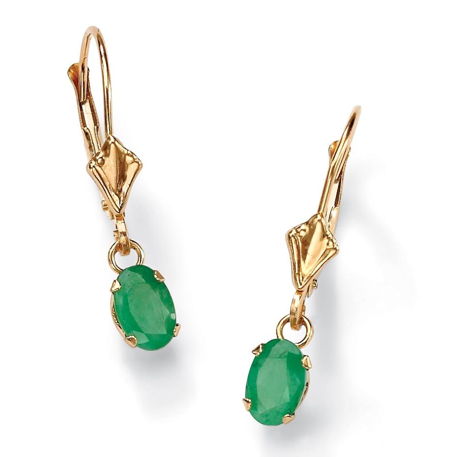 10k Gold Emerald Drop Pierced Earrings