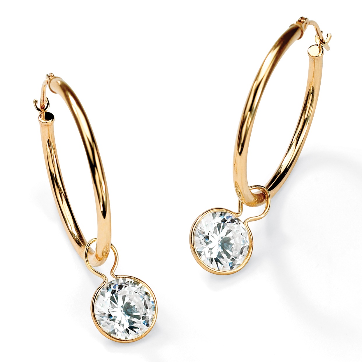 10k Gold Round DiamonUltra&trade; Cubic Zirconia Hoop Pierced Earrings