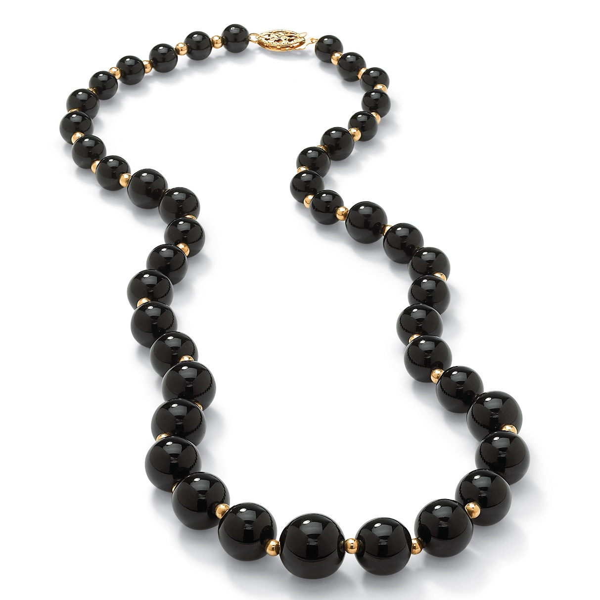 10k Gold Onyx Graduated Bead Necklace