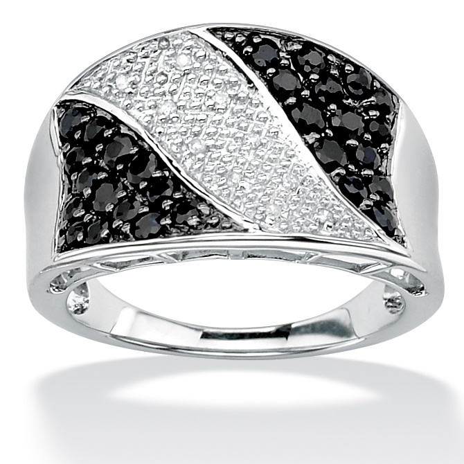 10k White Gold Black and White Diamond Concave Ring