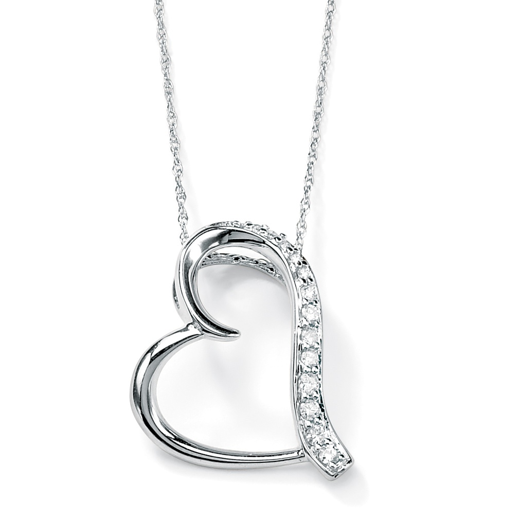 10k White Gold Diamond Free-Form Heart-Shaped Pendant