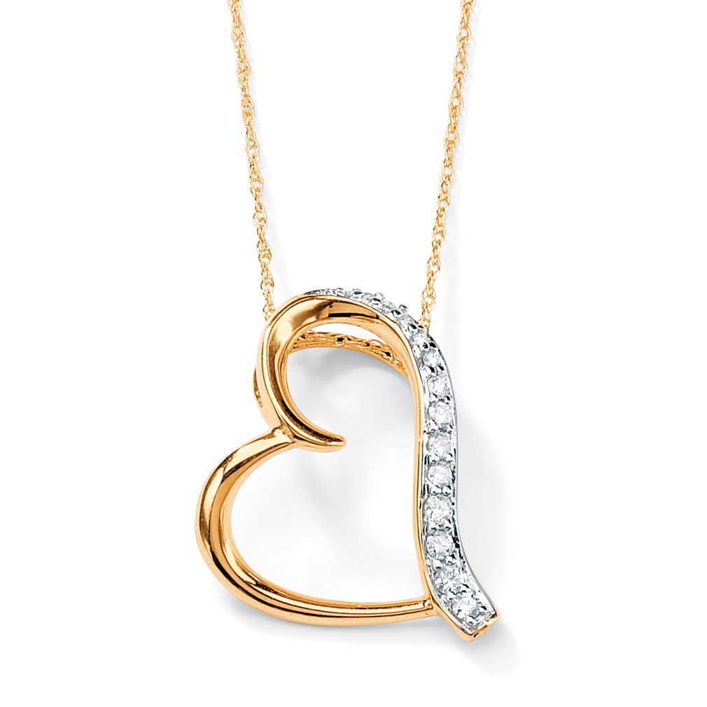 Tutone 10k Gold Diamond Free-Form Heart-Shaped Pendant