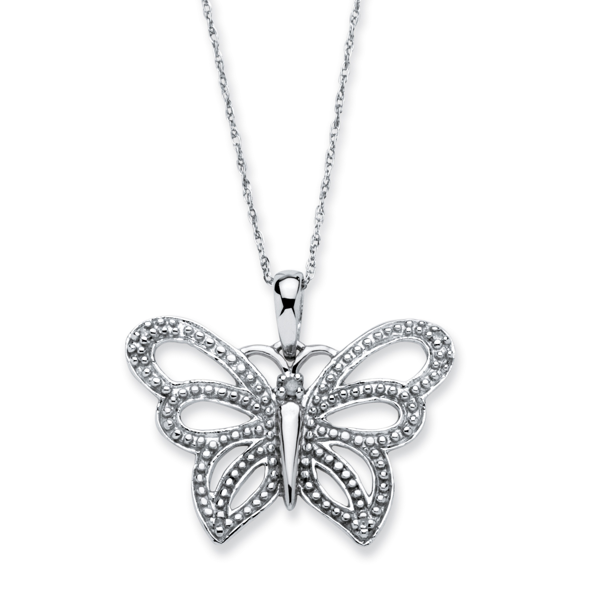10k White Gold Diamond Accent Butterfly Pendant