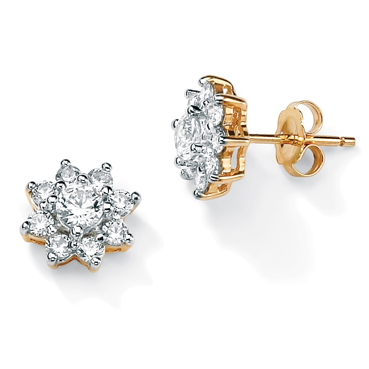 Tutone 10k Gold DiamonUltra&trade; Cubic Zirconia Flower Pierced Earrings