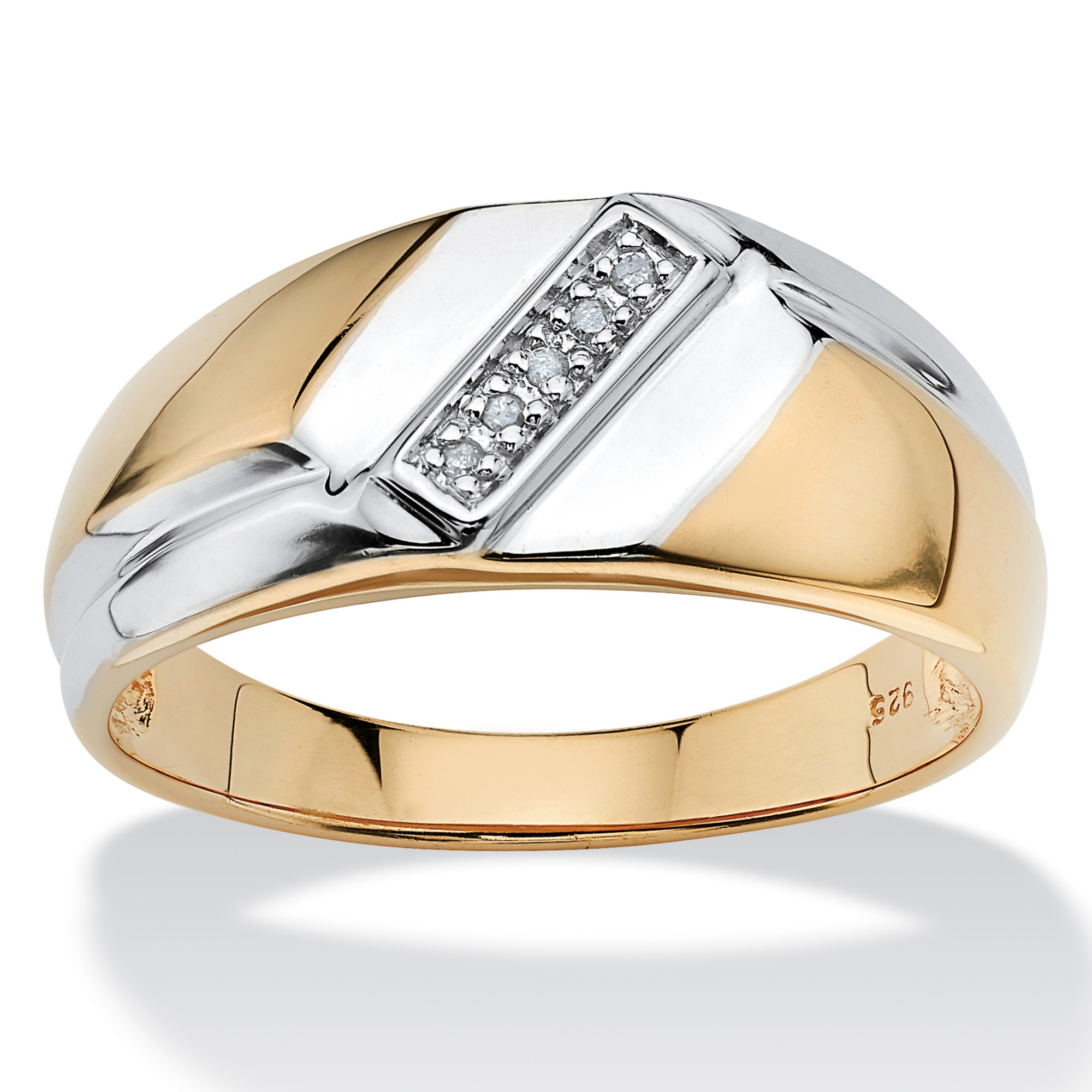 Men's Tutone. 18k Gold over Sterling Silver Diamond Accent Diagonal Ring