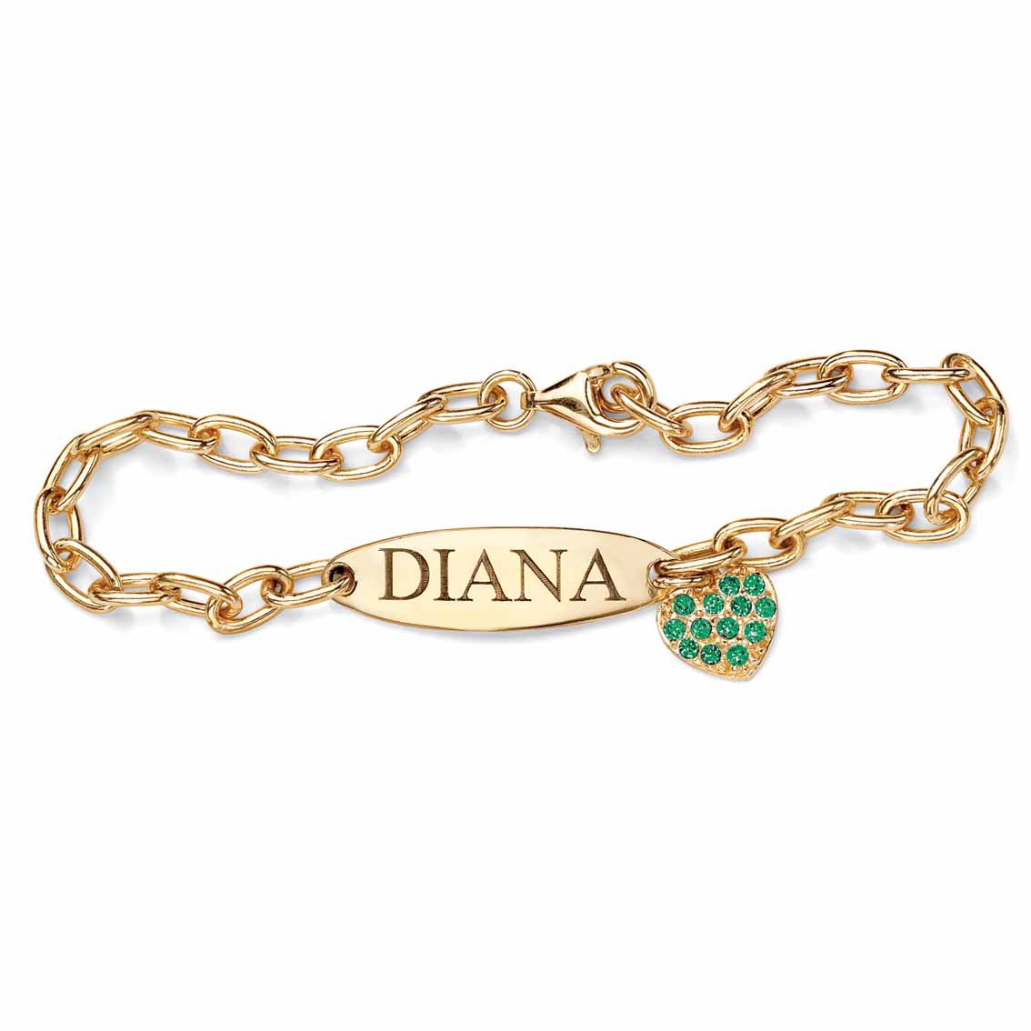 18k Gold over Sterling Silver Birthstone ID Heart Bracelet
