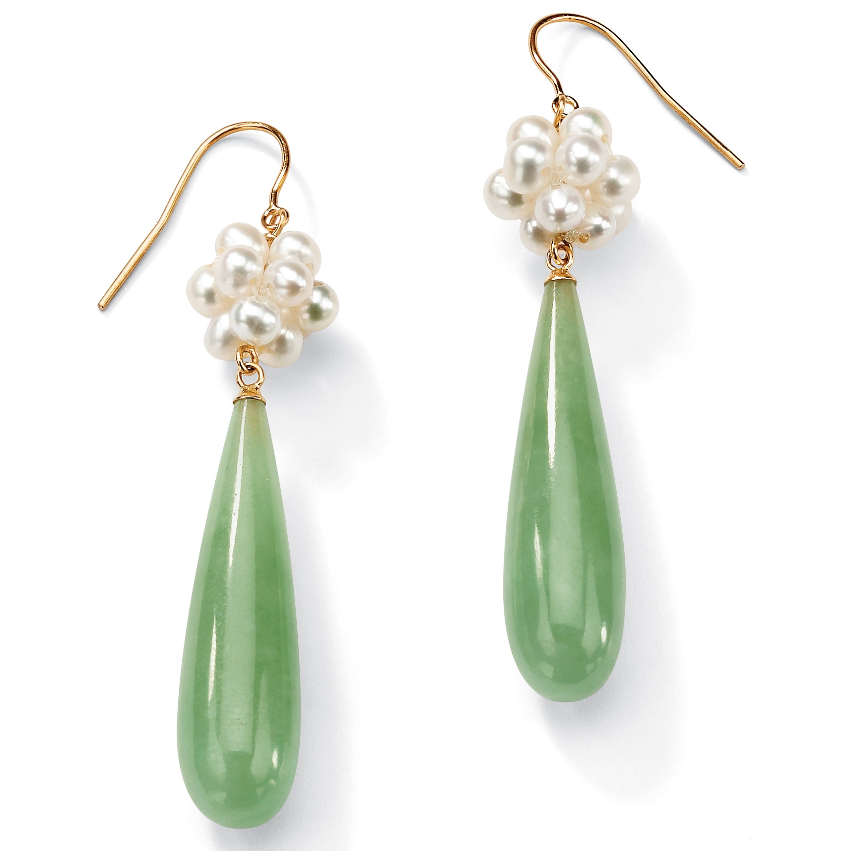 10k Gold Green Jade and Cultured Freshwater Pierced Earrings