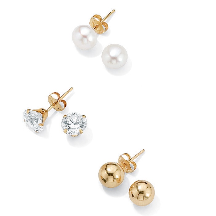 10k Gold Set of Three Pairs of Stud Pierced Earrings