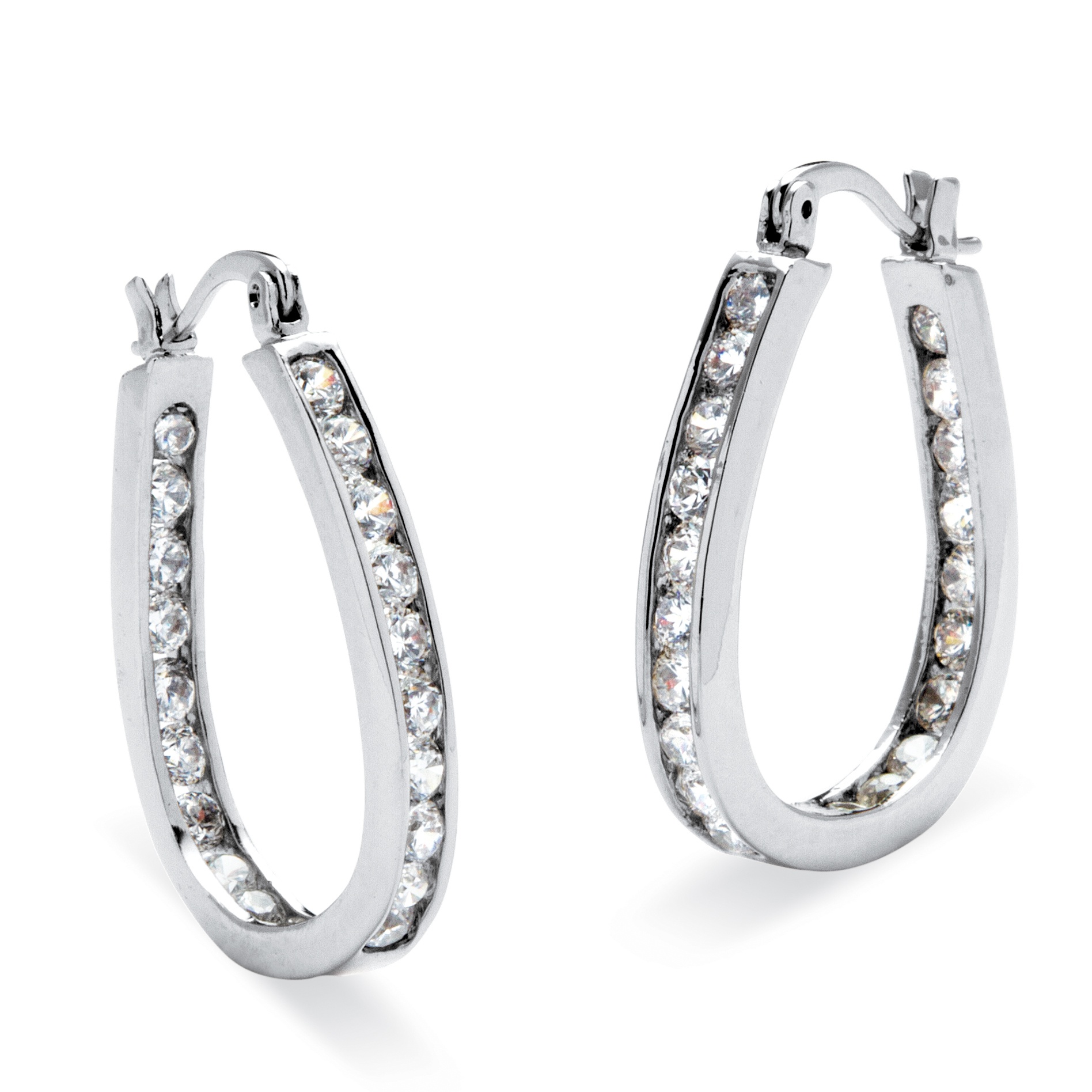 Silver Tone DiamonUltra&trade; Cubic Zirconia Hoop Pierced Earrings