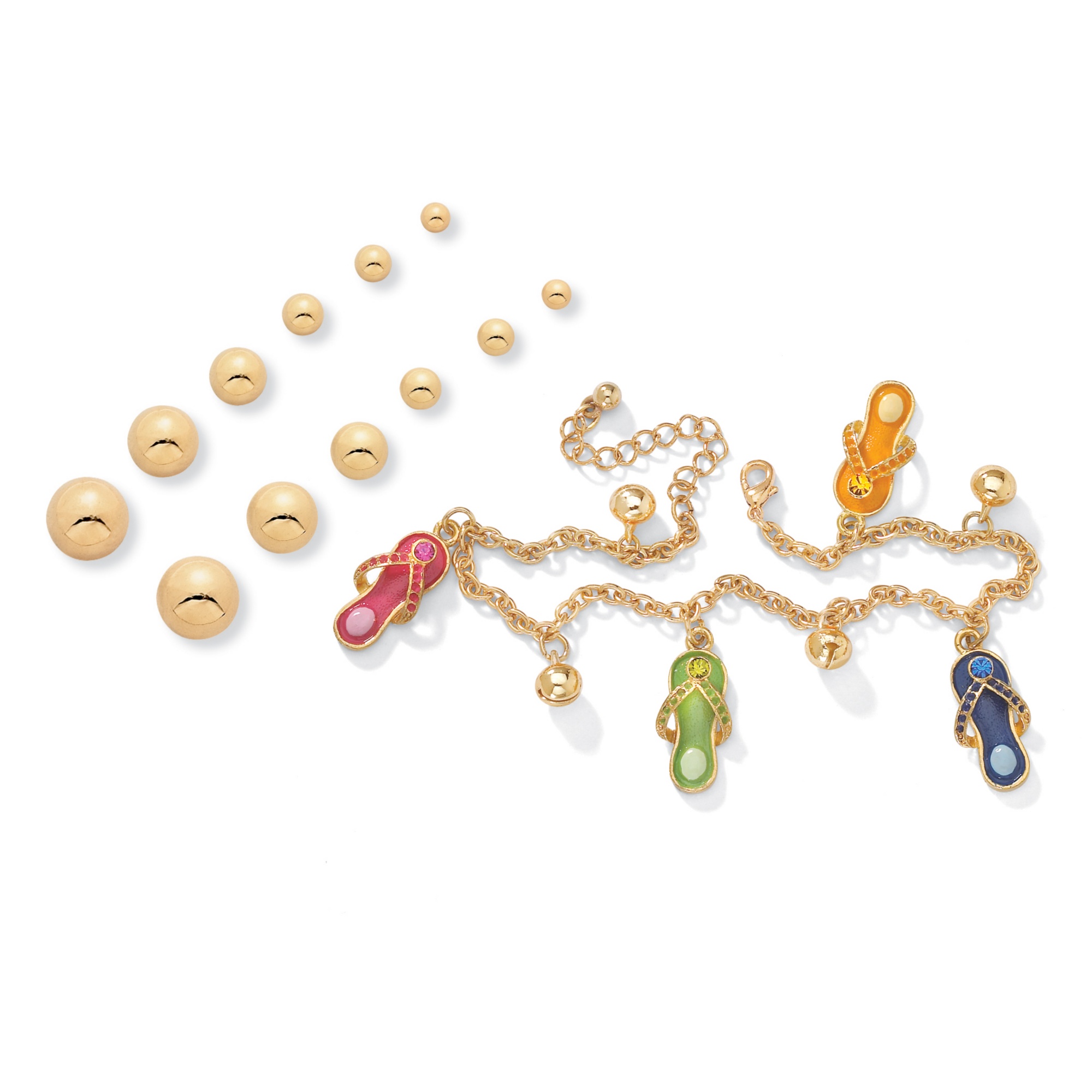 14k Gold-Plated Austrian Crystal Ankle Bracelet with FREE Set of Six Pairs of...