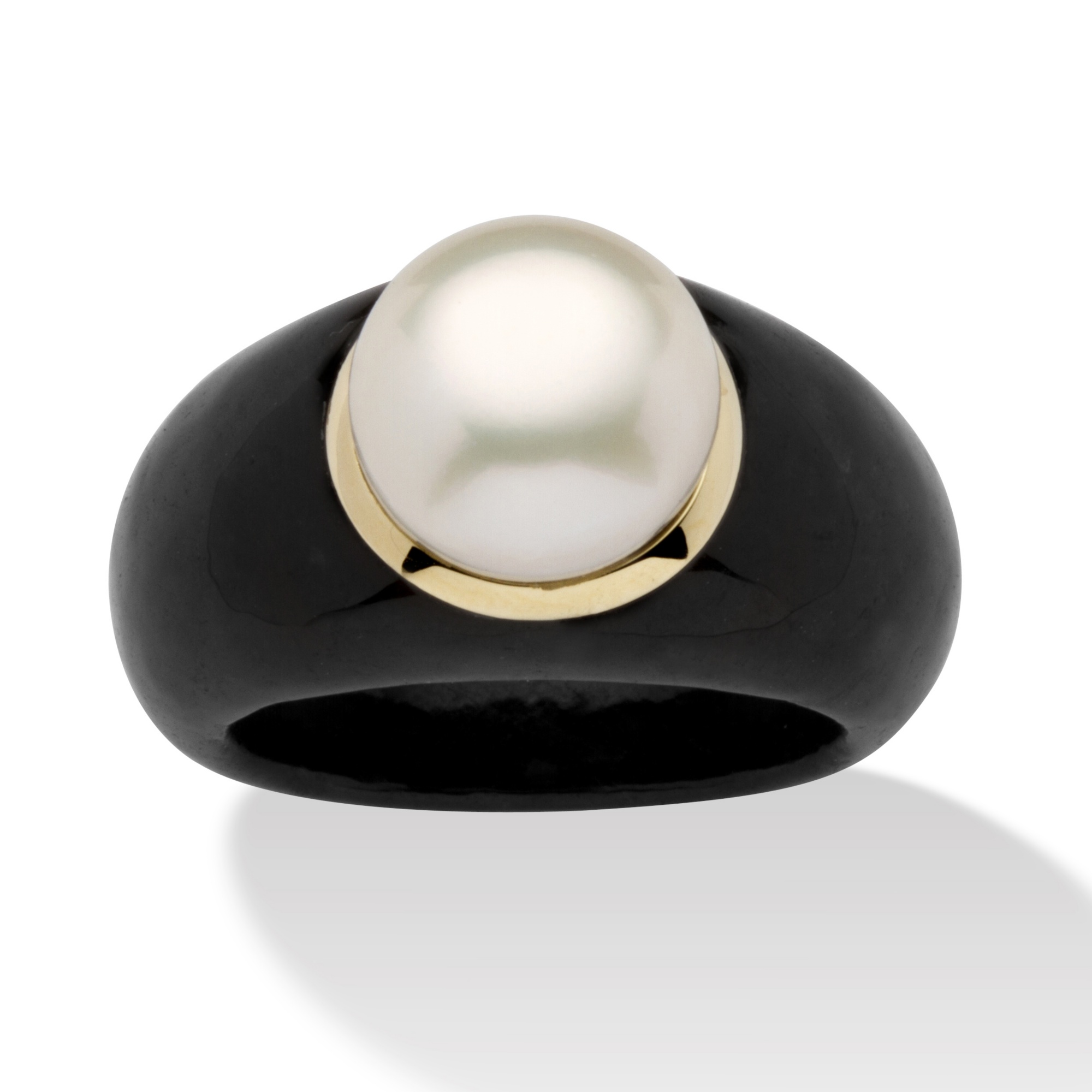 10k Gold Black Jade and Cultured Freshwater Pearl Ring