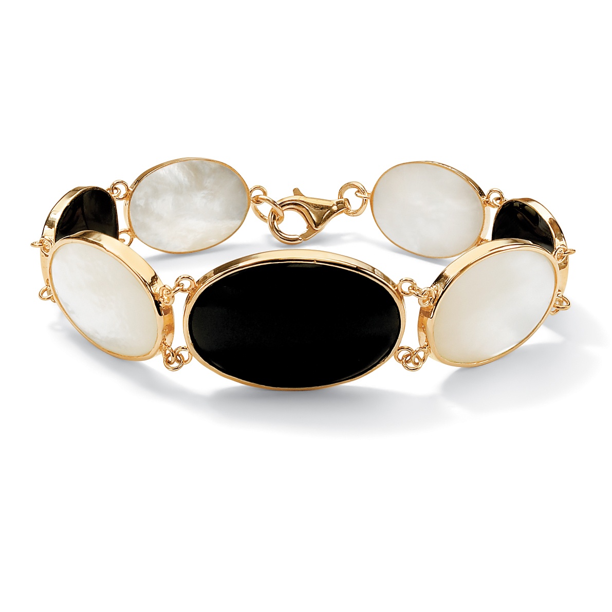 18k Gold over Sterling Silver Onyx and Mother-of-Pearl Cabochon Disk Bracelet