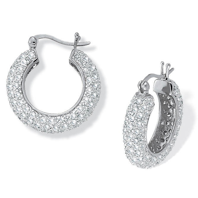 Sterling Silver Crystal Pav&eacute; Hoop Pierced Earrings