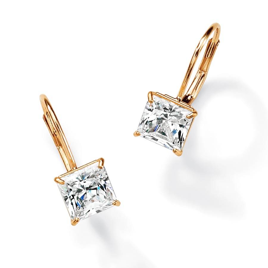 10k Gold Square DiamonUltra Cubic Zirconia Pierced Earrings
